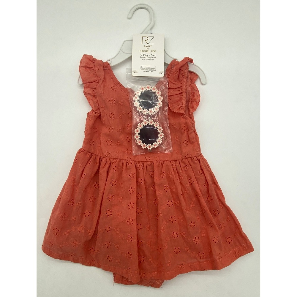 Rachel Zoe Baby Girl Coral Eyelet Dress & Daisy Sunglasses Set 12M RZ1901 0124